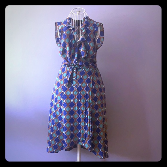 Tracy Reese Silk wrap dress 💙💚Geo print - Picture 1 of 16